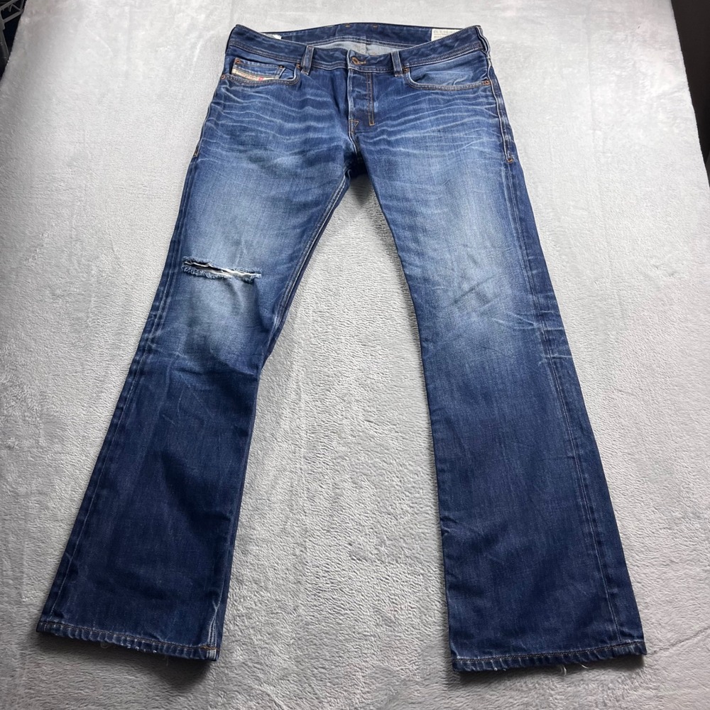 Diesel Zatiny Regular Bootcut Jeans Mens 36x32 Blue Distressed Wash 0073N